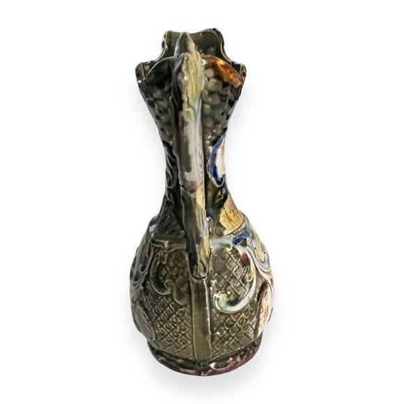 Majolica Ewer Ceramic Floral Pottery Vase Pitcher England Blue Color‎ Vintage - Picture 4 of 6